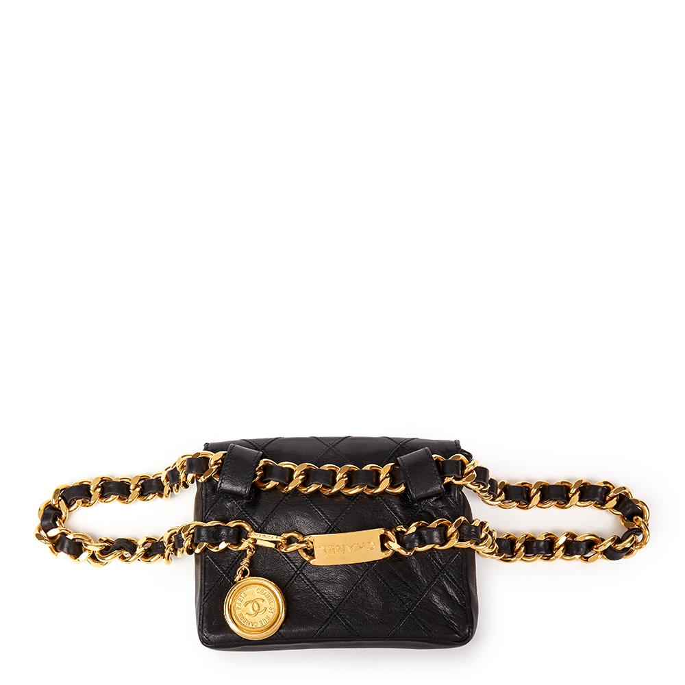 Women's 1990 Chanel Black Quilted Lambskin Vintage Classic Belt Bag
