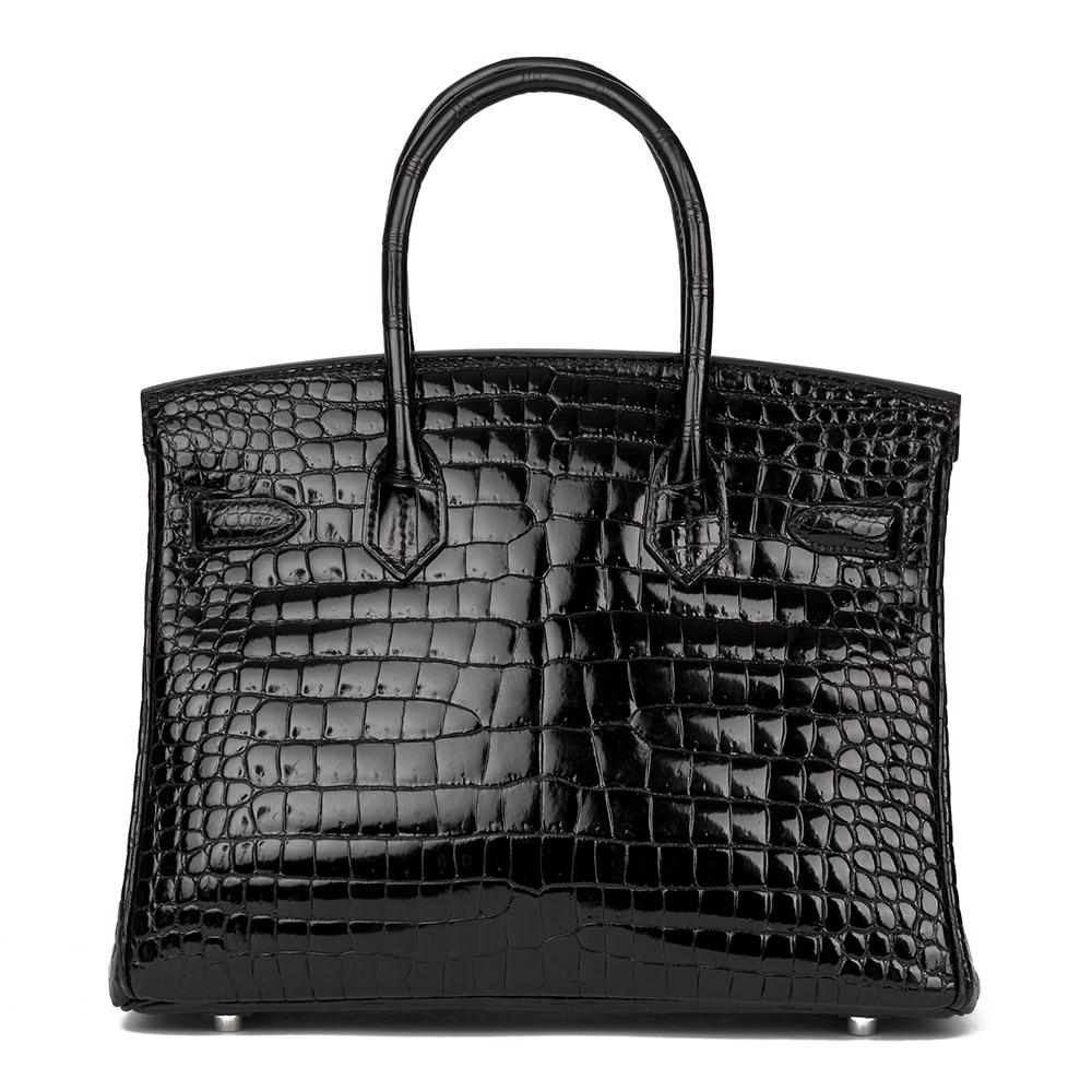 Women's 2010 Hermès Black Shiny Porosus Crocodile Leather Birkin 30cm