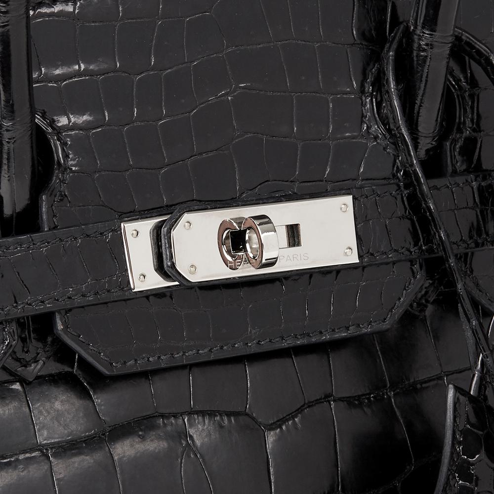 2010 Hermès Black Shiny Porosus Crocodile Leather Birkin 30cm 2