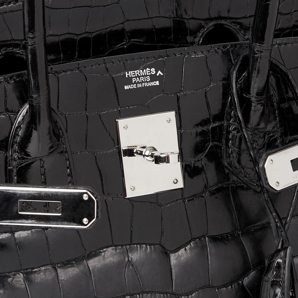 2010 Hermès Black Shiny Porosus Crocodile Leather Birkin 30cm 3