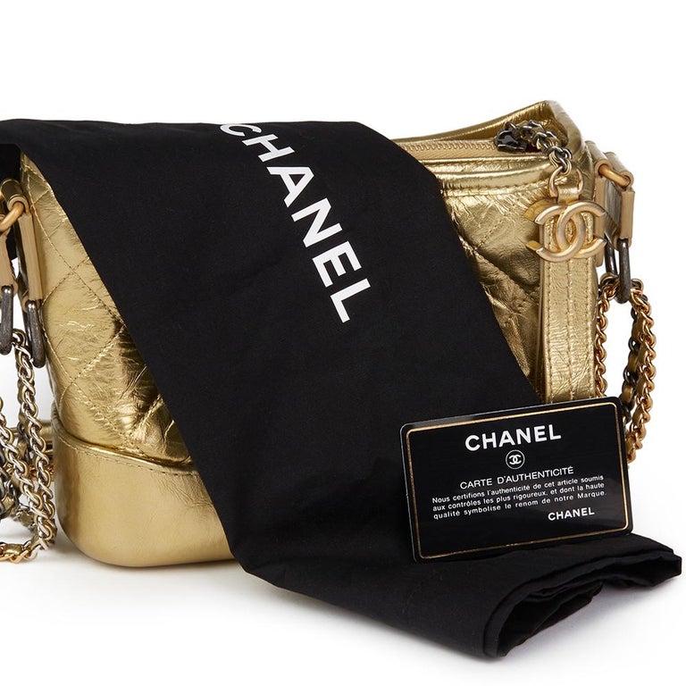 CHANEL Metallic Aged Calfskin Quilted Small Gabrielle Hobo Gold 1229012