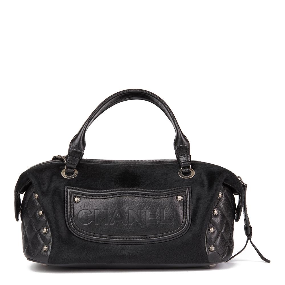 Women's 2014 Chanel Black Quilted Calfskin, Suede & Pony Fur Paris-Dallas Boston Bag