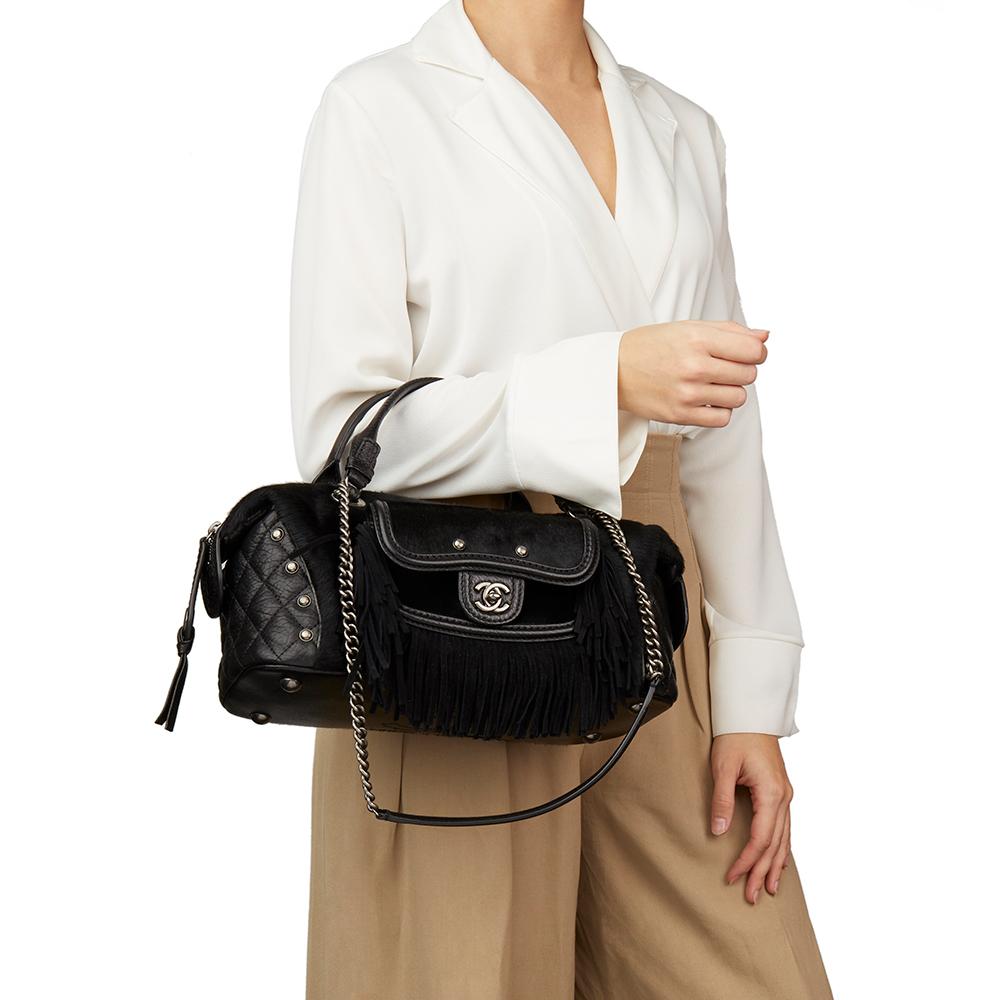 2014 Chanel Black Quilted Calfskin, Suede & Pony Fur Paris-Dallas Boston Bag 8