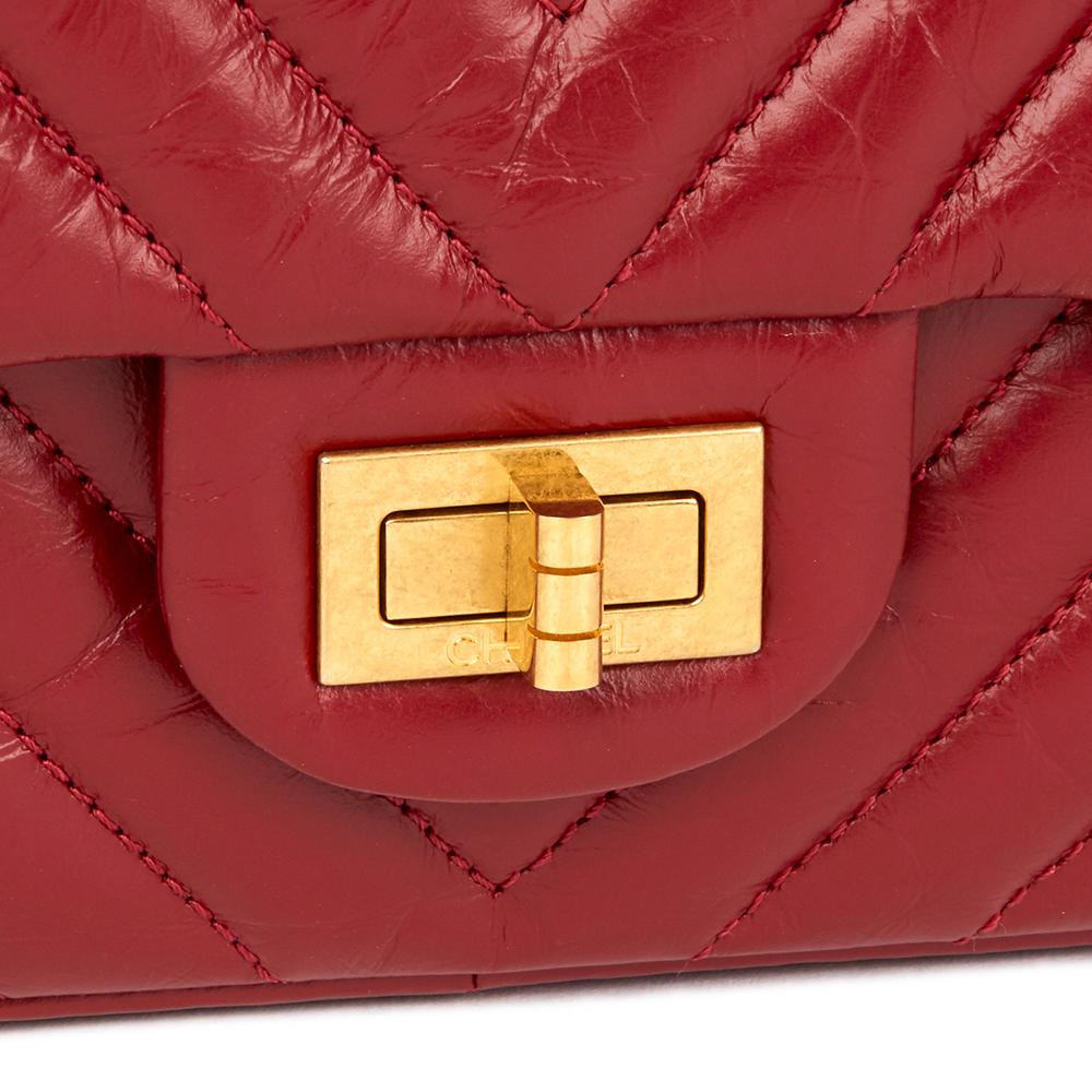 Brown 2017 Chanel Dark Red Chevron Quilted Aged Calfskin 2.55 Reissue 226 Double Flap
