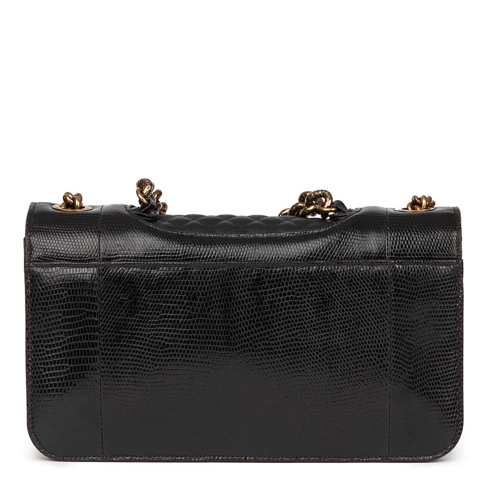 2013 Chanel Black Lizard & Quilted Lambskin Medium Perfect Edge Classic Flap Bag In Excellent Condition In Bishop's Stortford, Hertfordshire