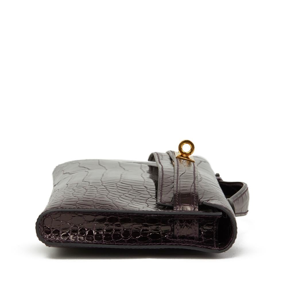 Black 2016 Hermès Aubergine Shiny Porosus Crocodile Leather Kelly Cut