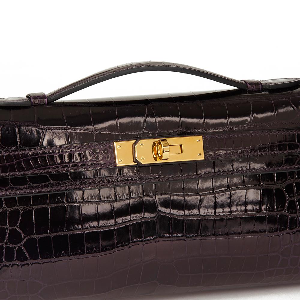 2016 Hermès Aubergine Shiny Porosus Crocodile Leather Kelly Cut 1