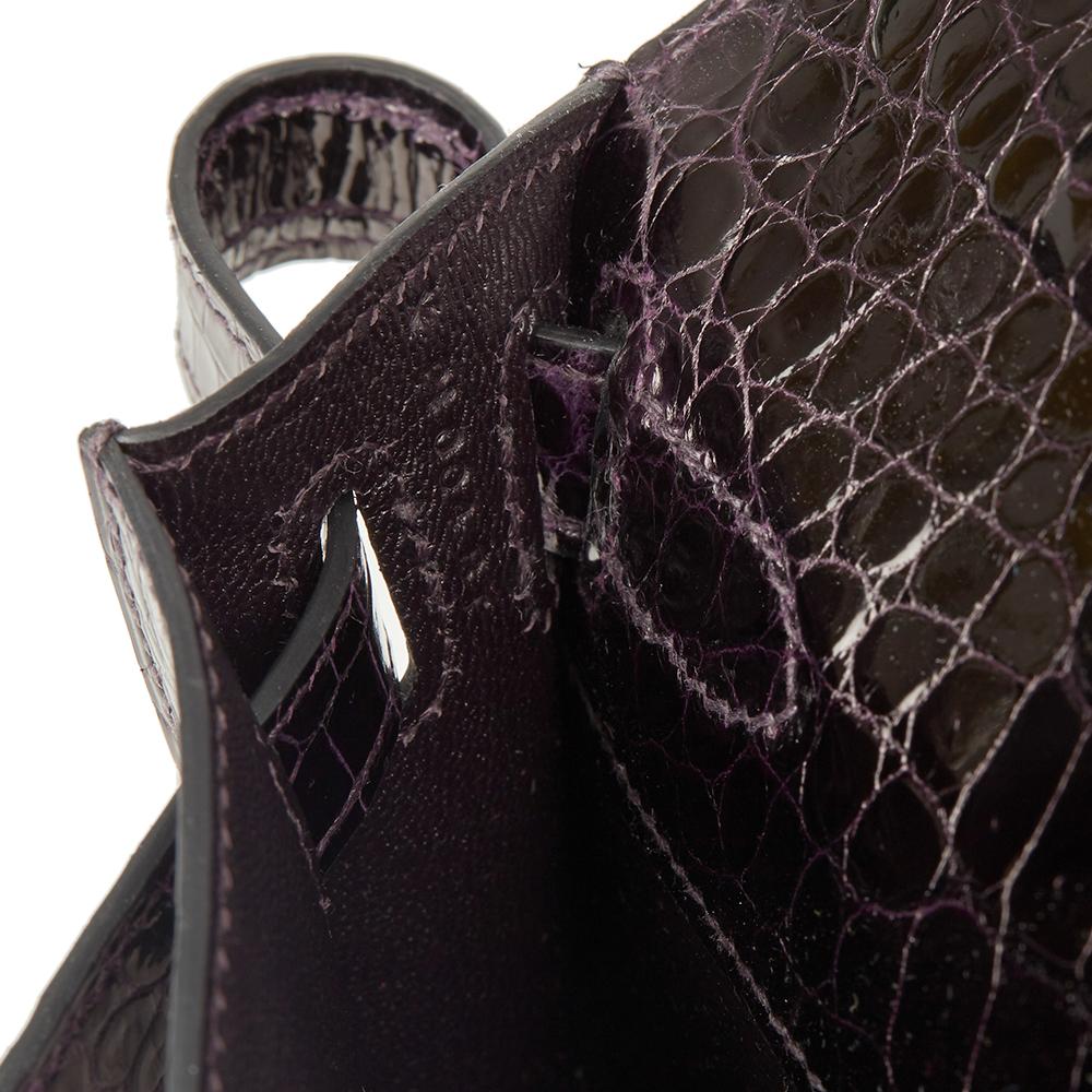 2016 Hermès Aubergine Shiny Porosus Crocodile Leather Kelly Cut 4