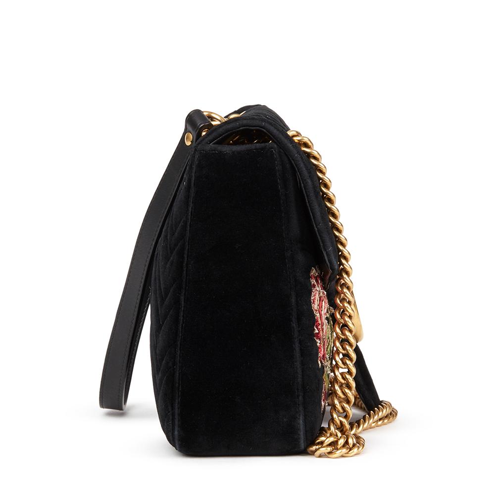 GUCCI
Black Quilted & Embellished Velvet 'Loved' Medium Marmont

Reference: HB2336
Serial Number: 443496 213317
Age (Circa): 2018
Accompanied By: Gucci Dust Bag
Authenticity Details: Serial Stamp (Made in Italy)
Gender: Ladies
Type: Shoulder,