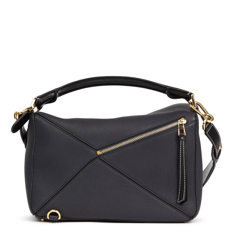 2017 Loewe Midnight Blue and Black Grained Calfskin Leather Puzzle Bag