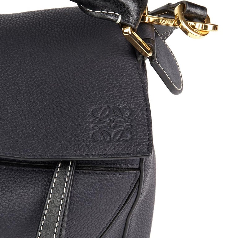 2017 Loewe Midnight Blue and Black Grained Calfskin Leather Puzzle Bag