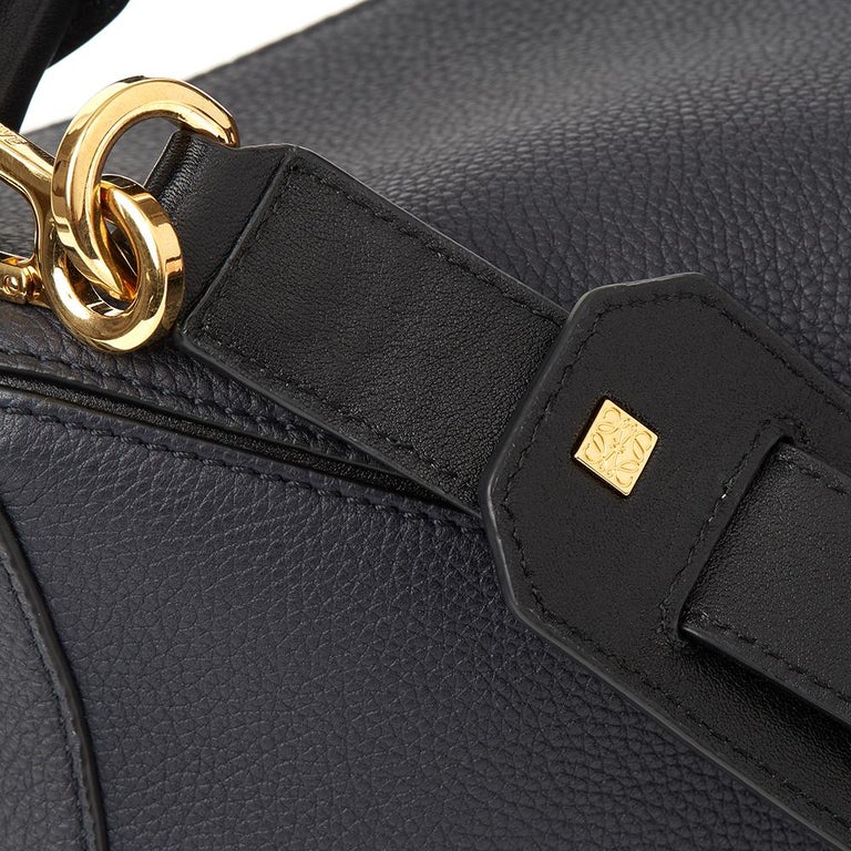 2017 Loewe Midnight Blue and Black Grained Calfskin Leather Puzzle Bag