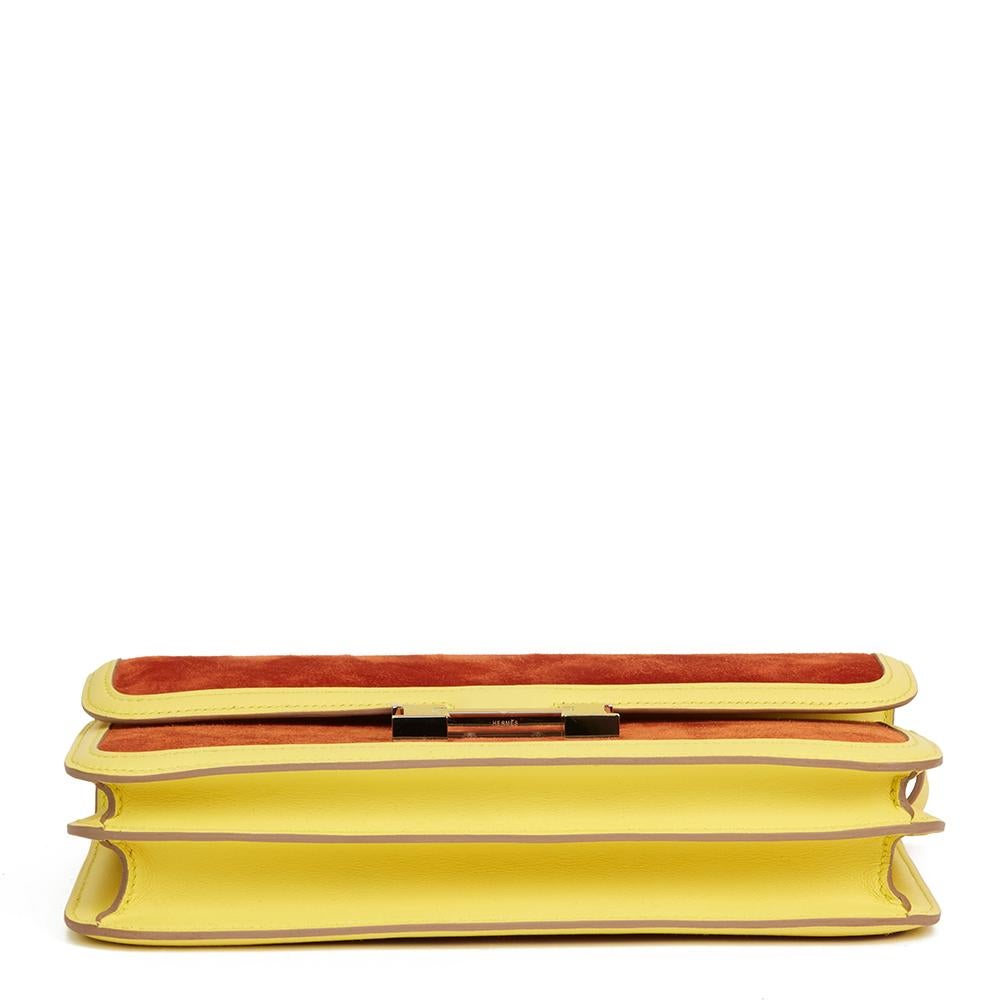 Women's 2015 Hermes Paprika Veau Doblis & Soufre Swift Leather Constance Elan