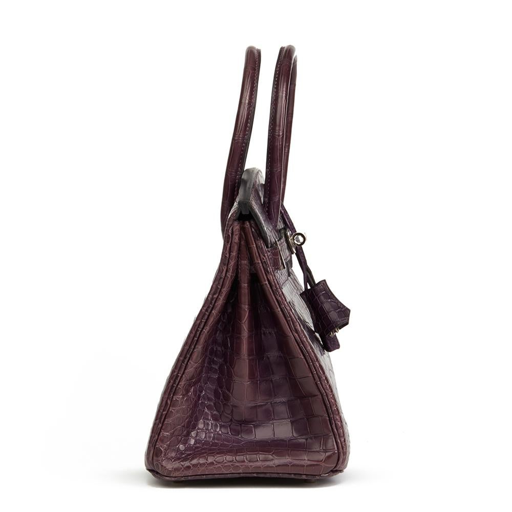 Black 2010 Hermes Amethyst Matte Porosus Crocodile Leather Birkin 30cm