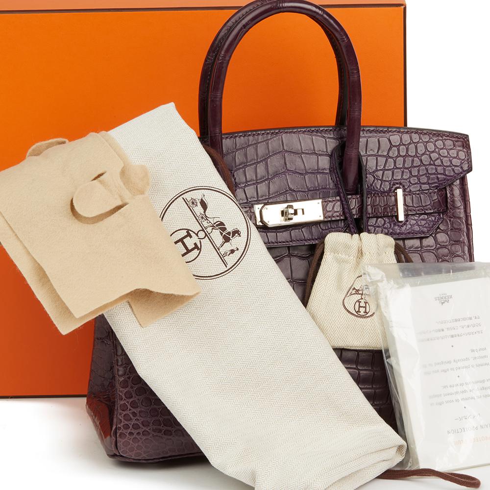 2010 Hermes Amethyst Matte Porosus Crocodile Leather Birkin 30cm 5