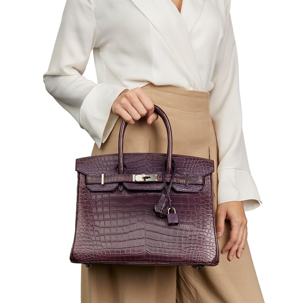 2010 Hermes Amethyst Matte Porosus Crocodile Leather Birkin 30cm 6