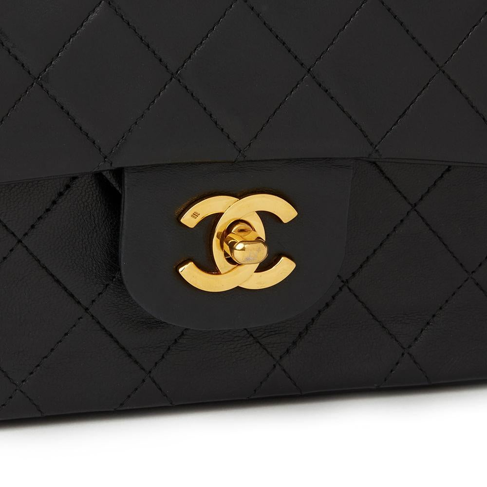 1990 Chanel Black Quilted Lambskin Vintage Medium Classic Double Flap Bag 2