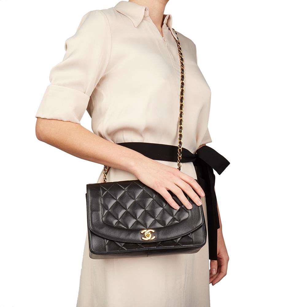 Chanel Black Quilted Lambskin Vintage Medium Diana Classic Single Flap Bag 8