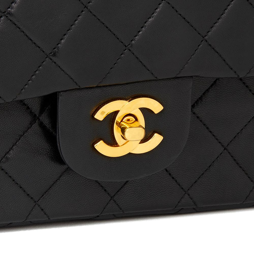 1990 Chanel Black Quilted Lambskin Vintage Small Classic Double Flap Bag 2