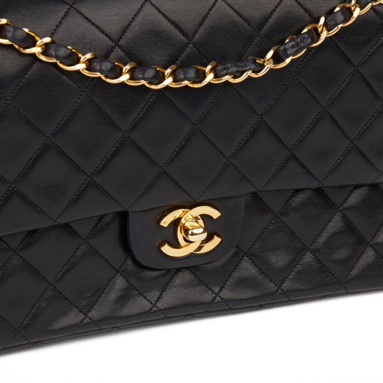 1980 Chanel Black Quilted Lambskin Vintage Medium Classic Double