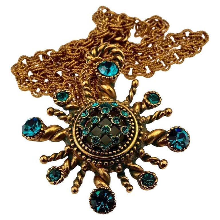 Vintage CLAIRE DEVE Sunburst Rhinestone Long Necklace For Sale at 1stDibs