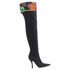 new VERSACE SS19 runway black chain crystal embellished fold over knee boot EU40
