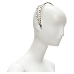 MIU MIU silver rhinestone jewel crystal pearl embellished double metal headband