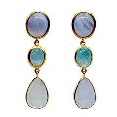 Bijoux Num Triple Chalcedony and Aquamarine Vermeil Drop Earrings