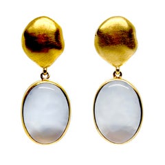 Oval Cabochon Chalcedony Vermeil Drop  Earrings