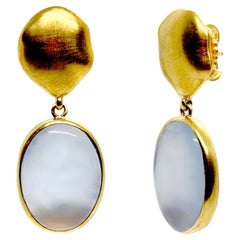 Oval Cabochon Chalcedony Vermeil Drop  Earrings