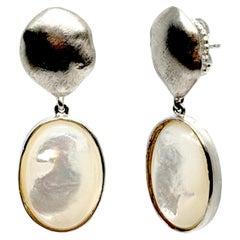 Oval Cabochon Mother of Pearl Drop Earrings
