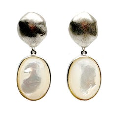 Oval Cabochon Mother of Pearl Drop Earrings