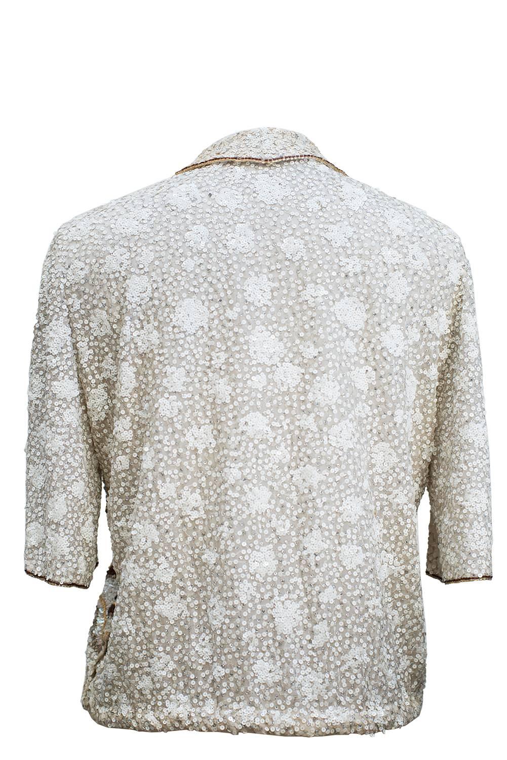 Beige Chirstian Dior Paris, Spring/Summer Collection 1986 Haute Couture, Sequined, Top For Sale