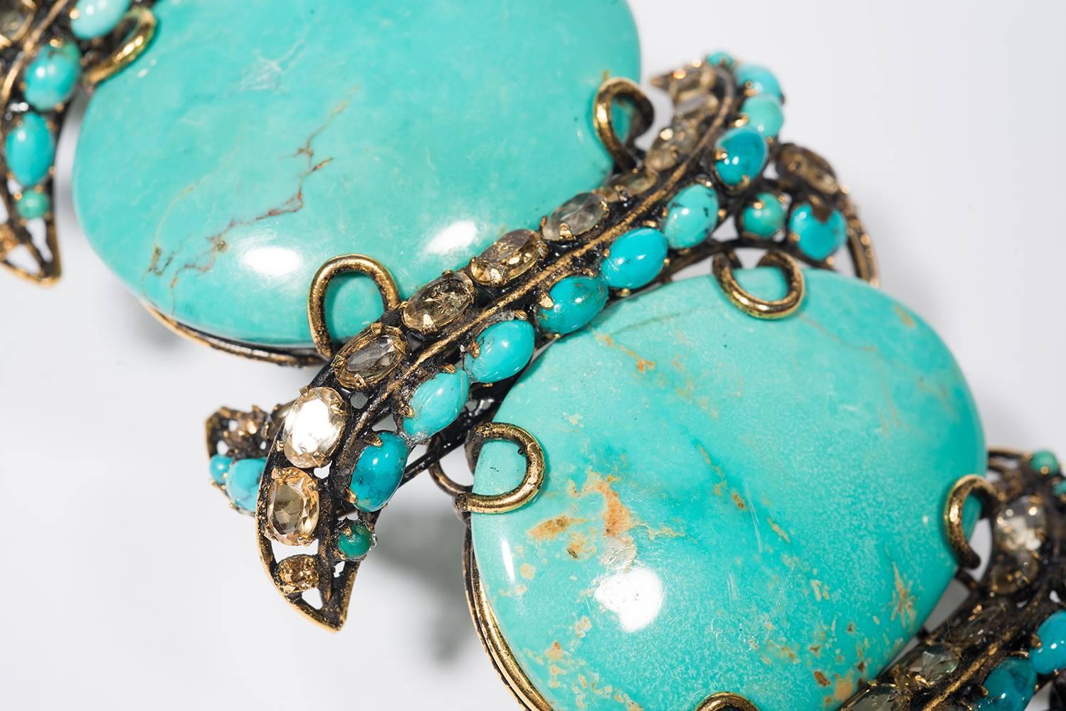 1990s Stunning Iradj Moini Vintage Fake Turquoise Cuff For Sale 2