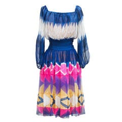 Vintage Jean Patou Haute Couture Amazing Multicolor Chiffon Silk Dress