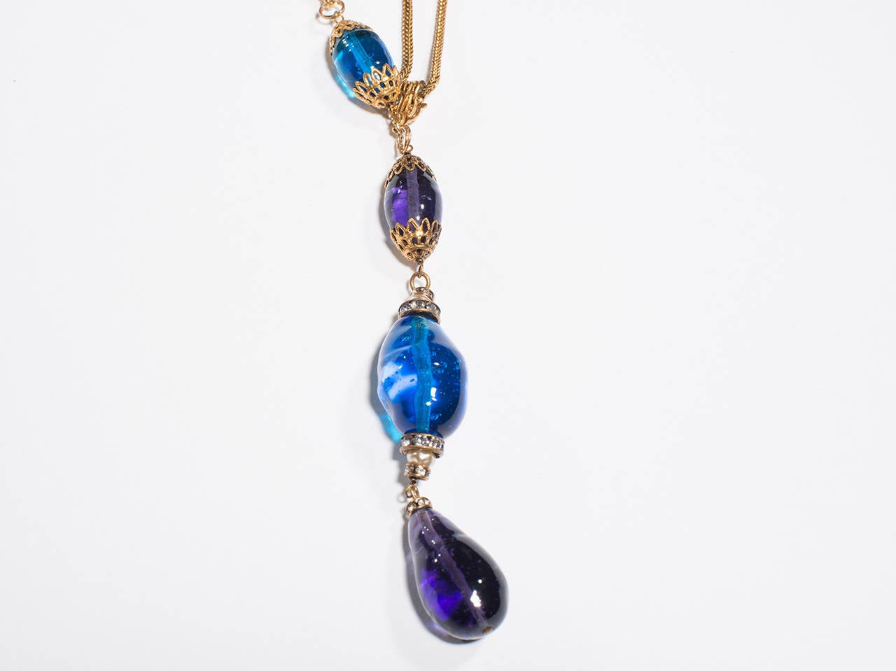 Chanel  Vintage   by Gripoix Long  Blue  Glass  Necklace 1990 For Sale 1