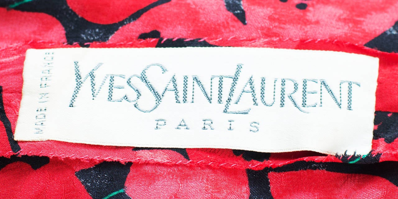 1983 Yves Saint Laurent Couture Stunning Print Black and Red Silk Dress 1
