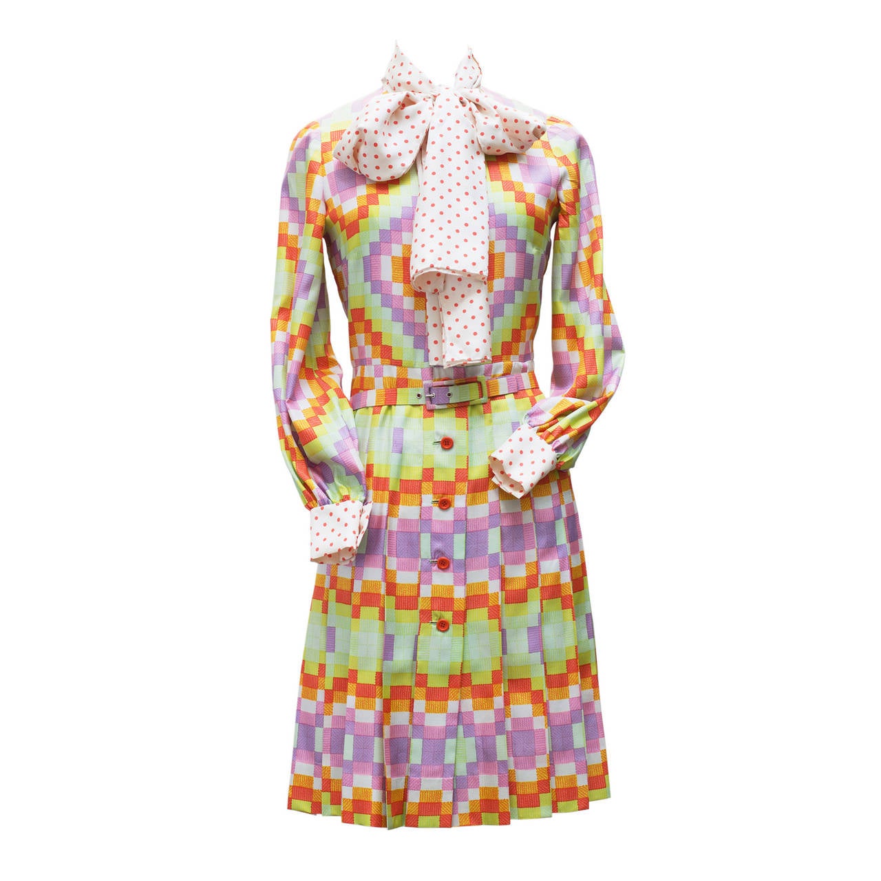 1970  Jeanne Lanvin Haute Couture Divine Silk Day Dress For Sale