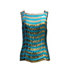 Yves Saint Laurent  Rive Gauche Stunning Blue and Gold Sequins Tank top 