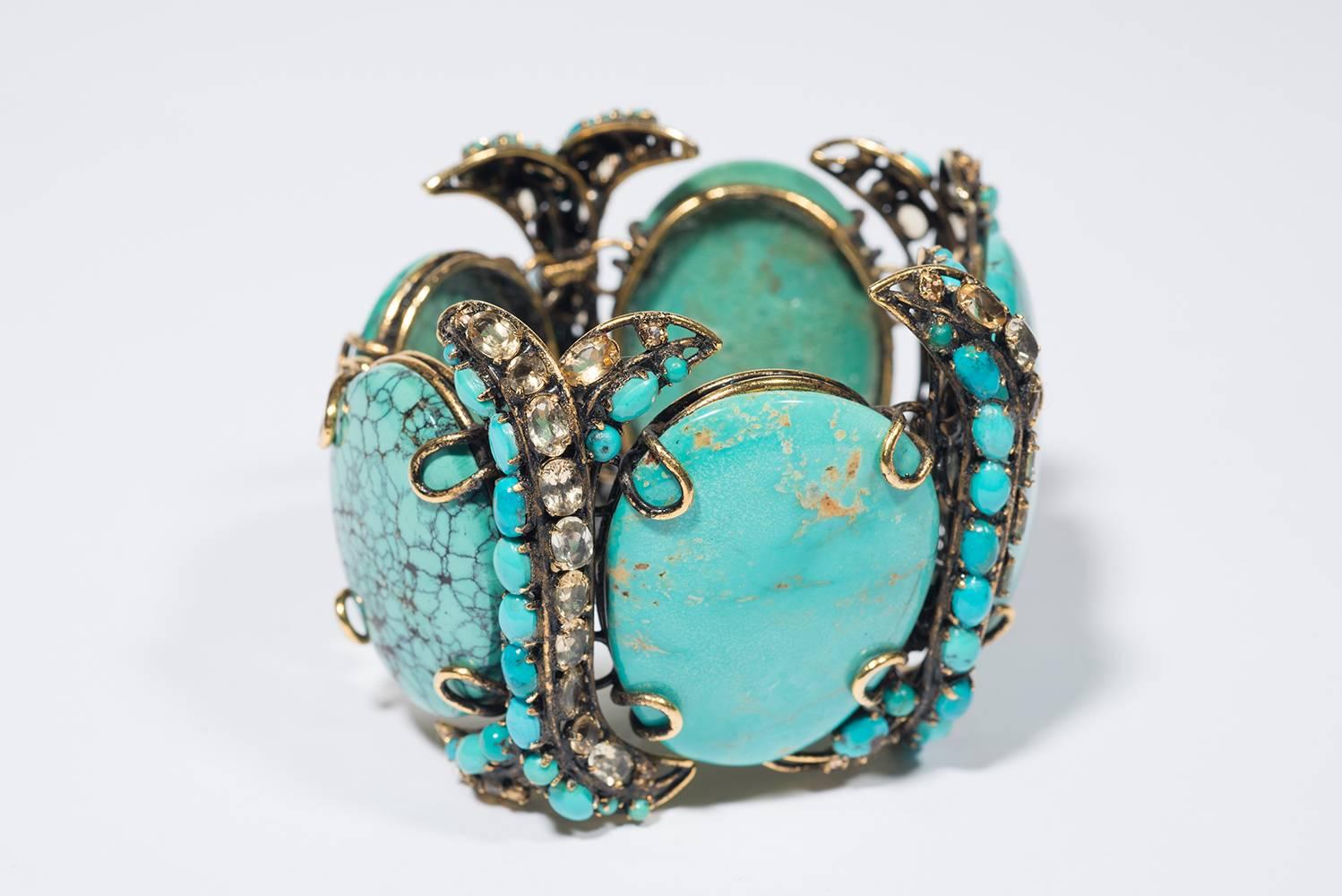 1990s Stunning Iradj Moini Vintage Fake Turquoise Cuff For Sale 3