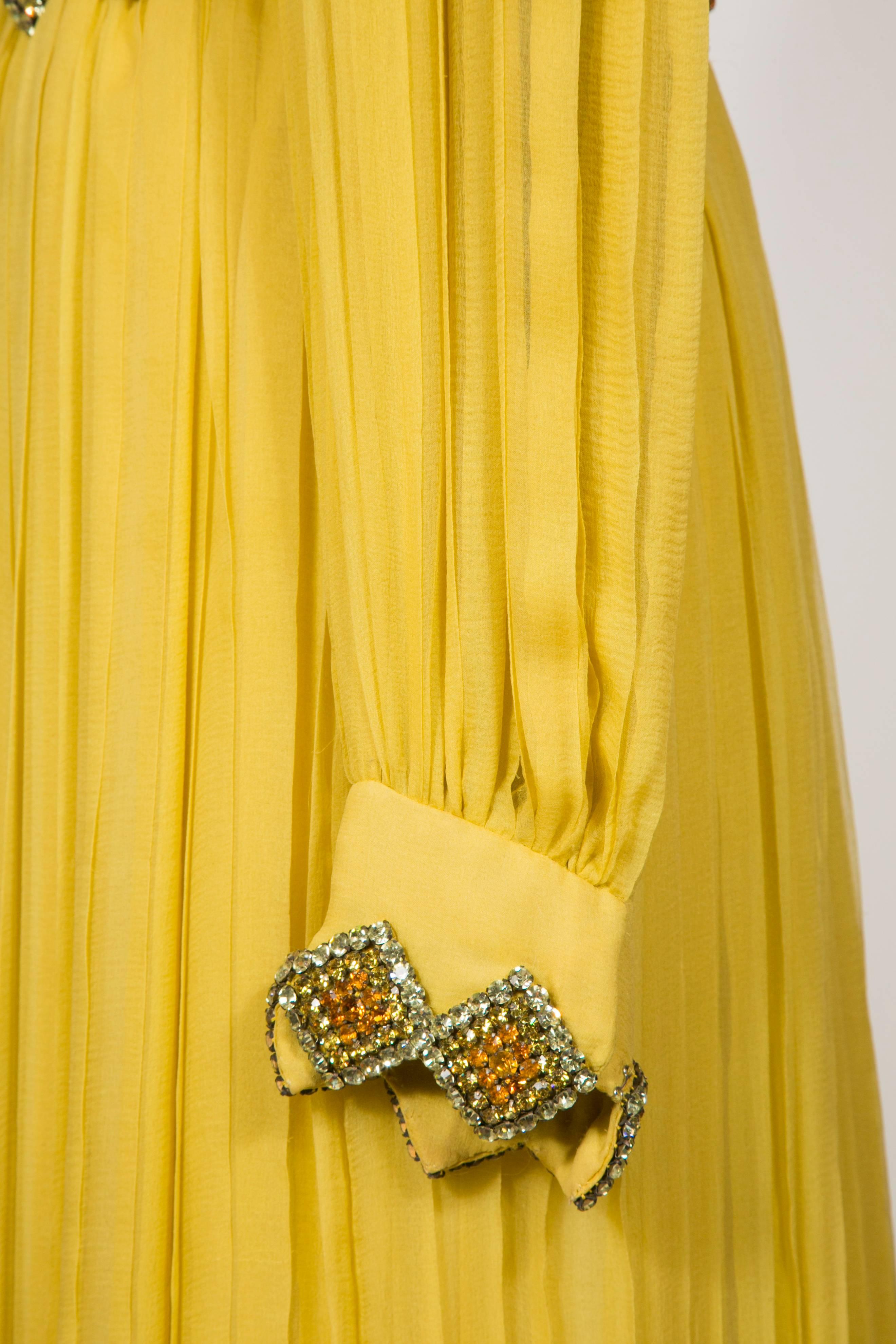 1970 Jean Patou fabulous Long Yellow Pleats Chiffon Dress 1