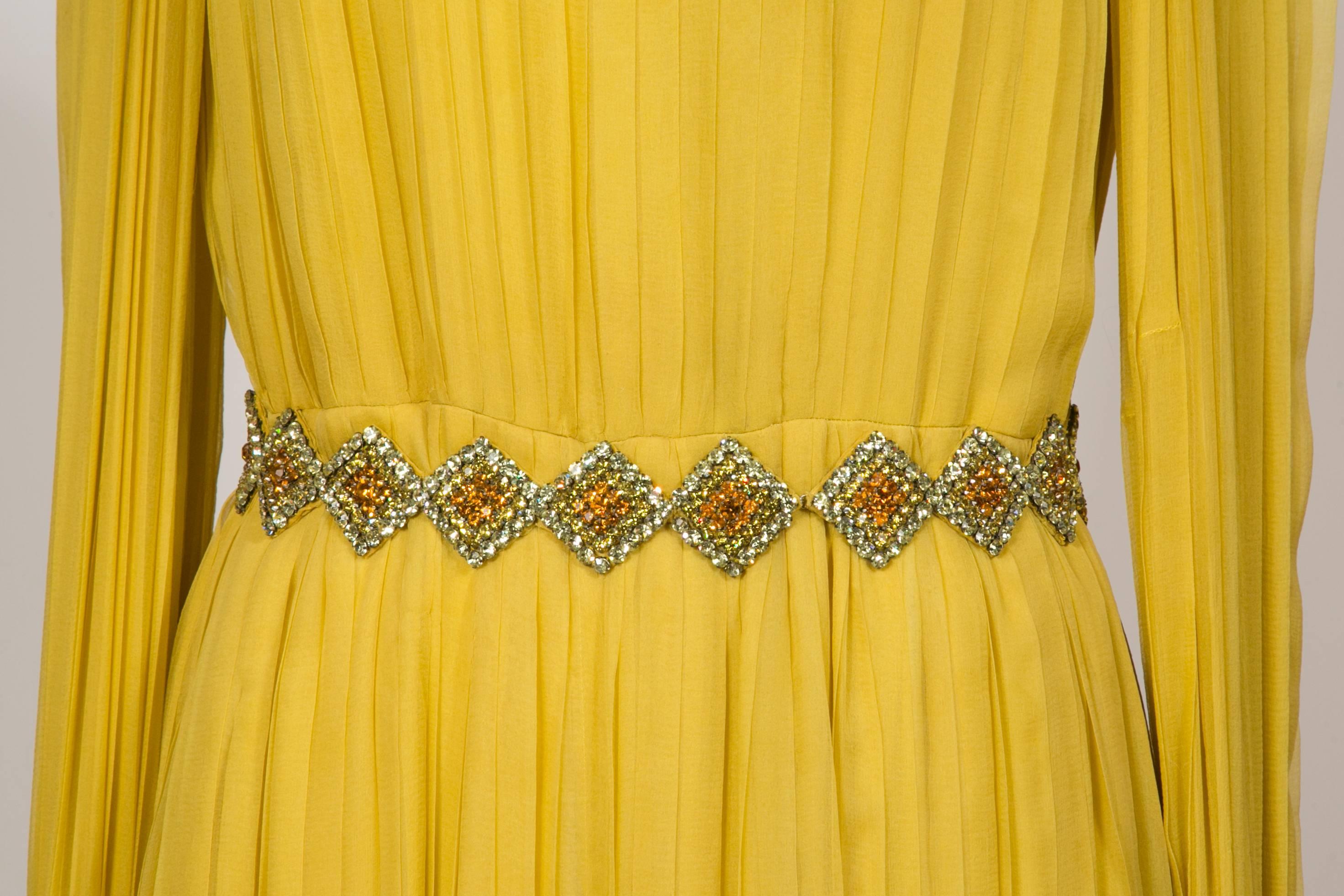 1970 Jean Patou fabulous Long Yellow Pleats Chiffon Dress 2