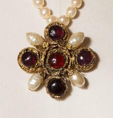 Chanel by Gripoix Rare Necklace Faux Pearls and Cross Pendant, 1984