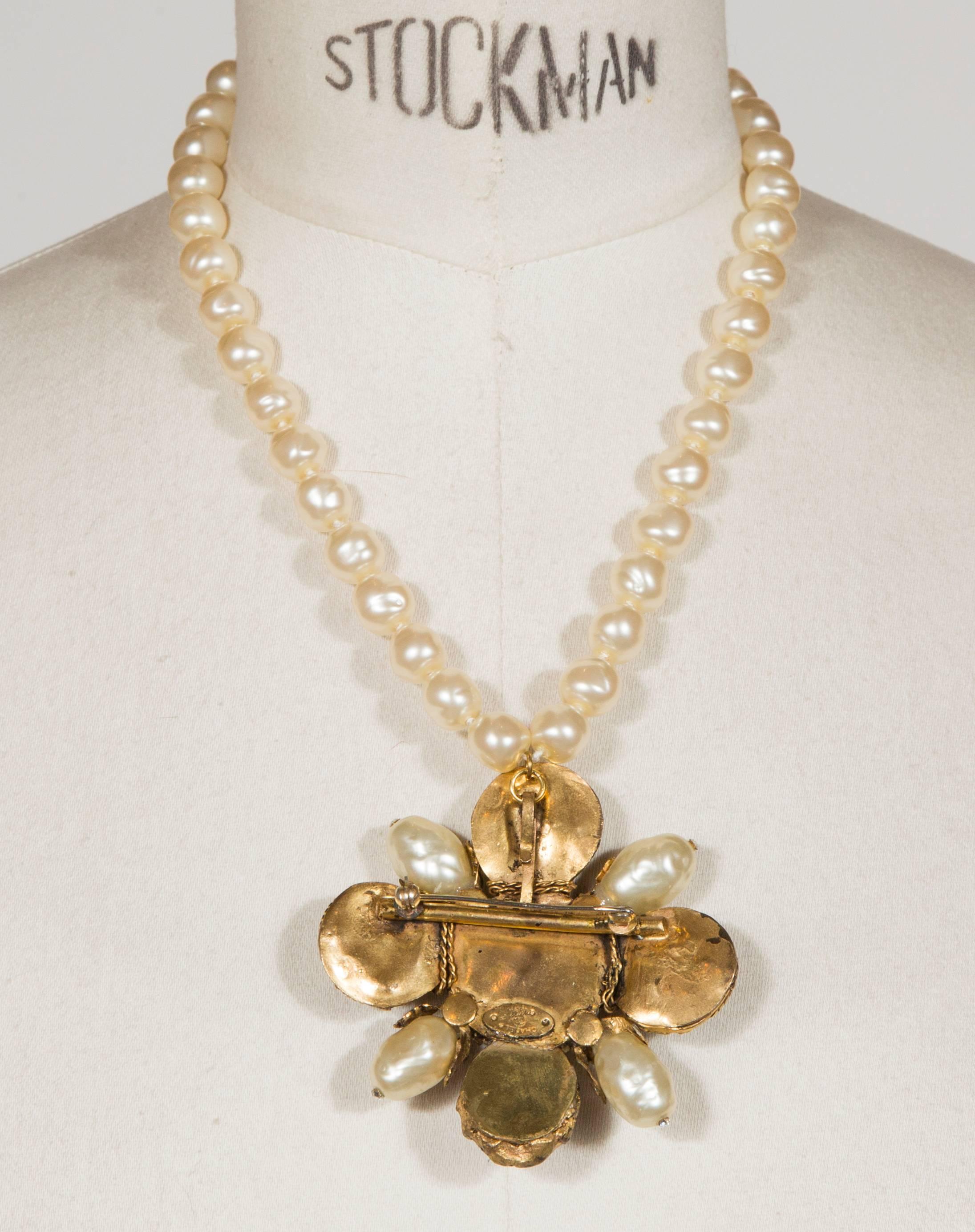 Women's or Men's Chanel by Gripoix Rare Necklace Faux Pearls and Cross Pendant, 1984  For Sale