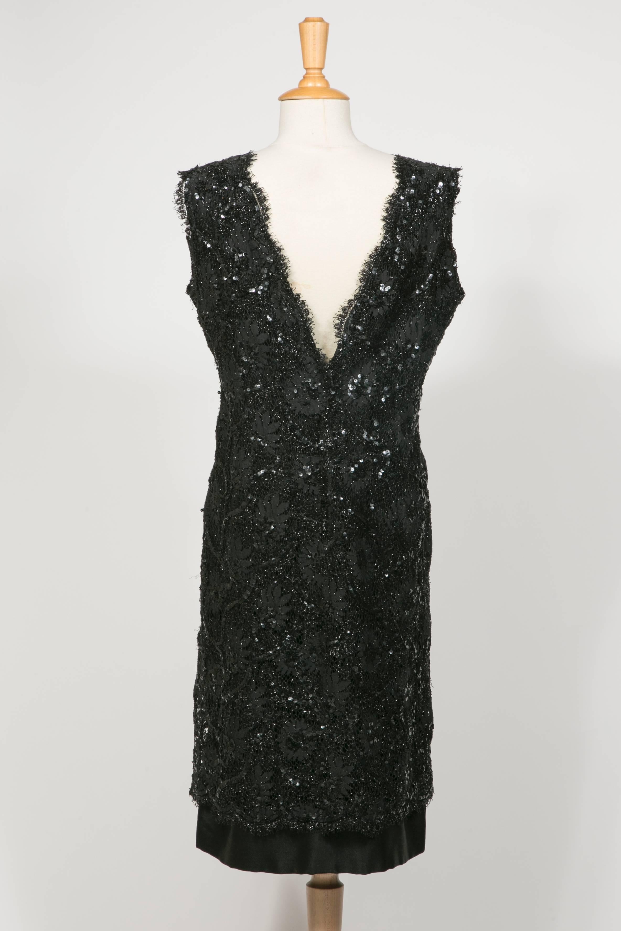 Black 1960 's Balenciaga Haute -Couture Blake Lace Sequins Cocktail Dress