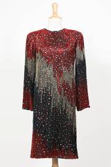 1985/90 Halston Cocktail Red Blu White Embroidered