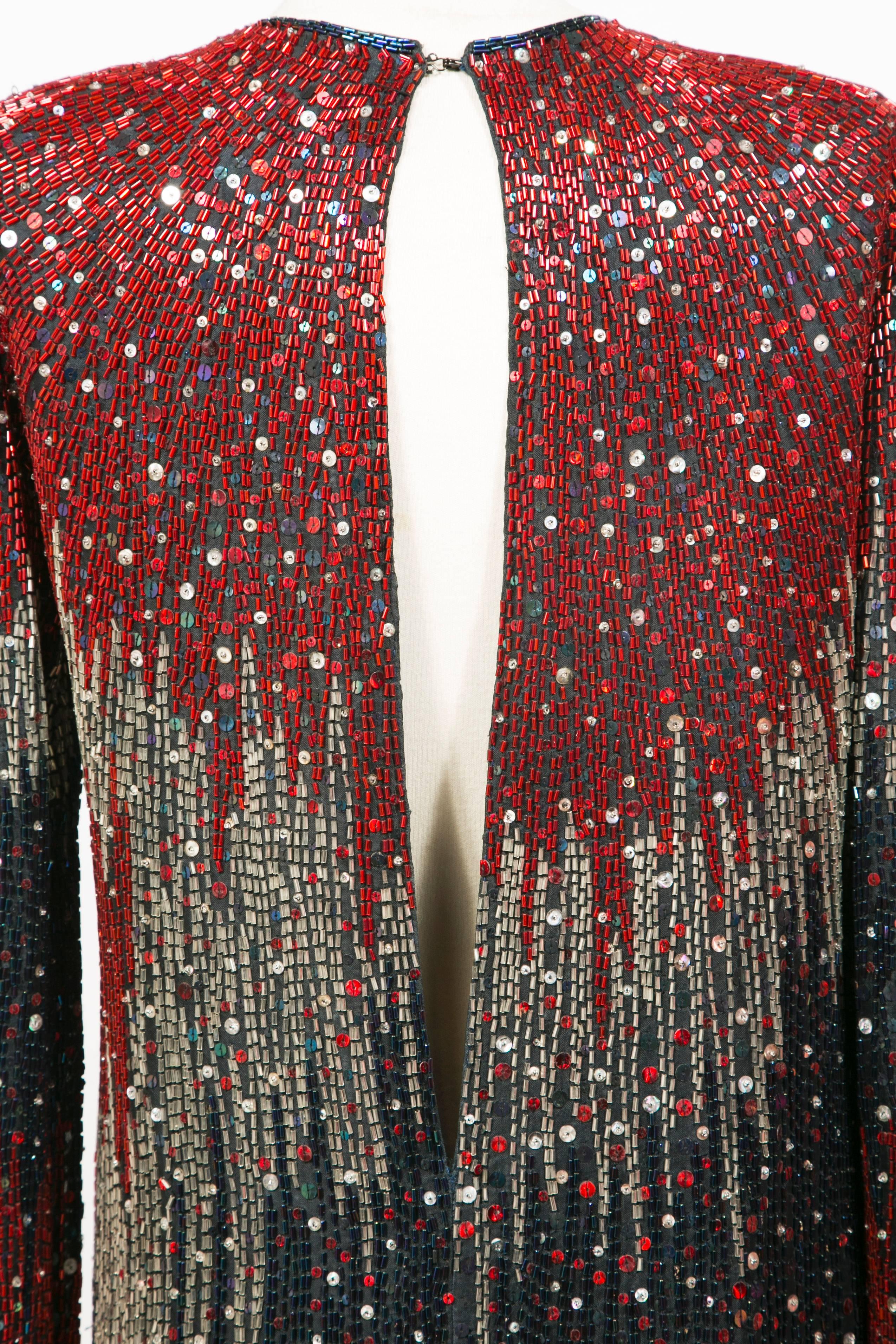 1985/90 Halston Cocktail Red Blu White Embroidered  For Sale 1