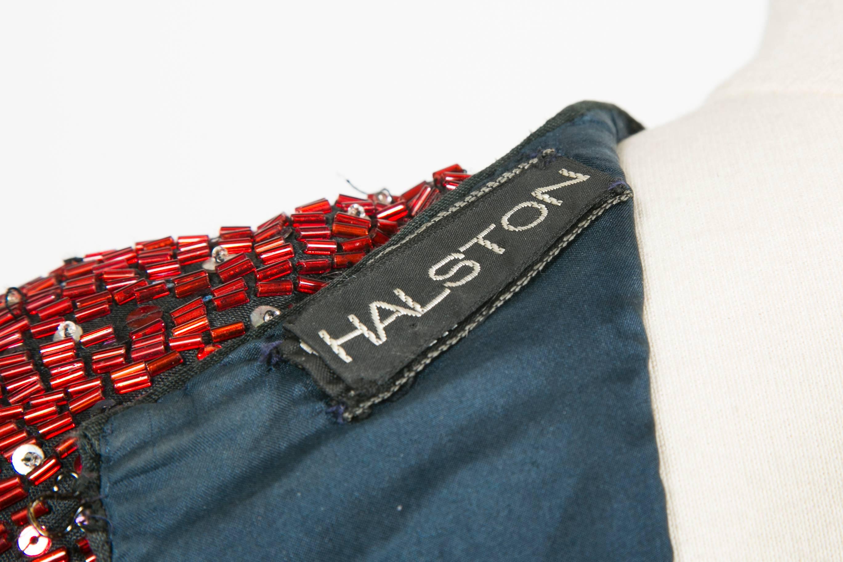 1985/90 Halston Cocktail Red Blu White Embroidered  For Sale 2