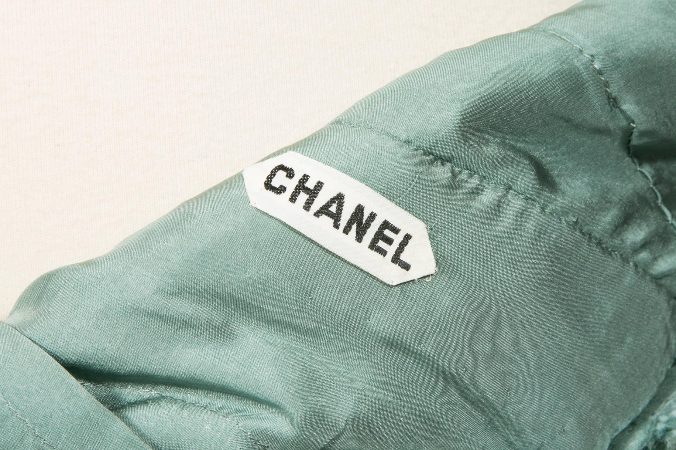 Gray 1960 Rare Celadon Chanel Haute -Couture Suit For Sale