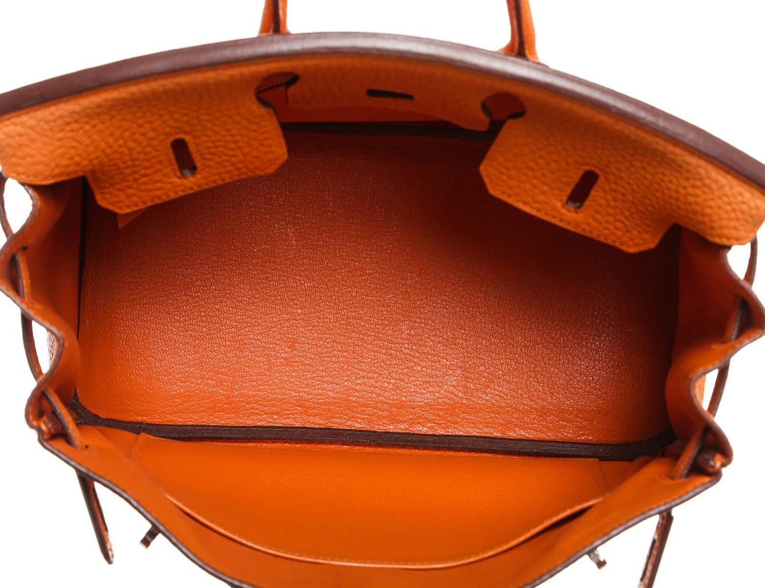 Hermes Orange Birkin 25cm Clemence Leather Handbag PHW at 1stdibs  